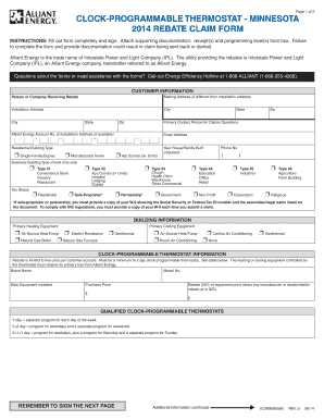Clock-Programmable Thermostat Rebate Claim Form