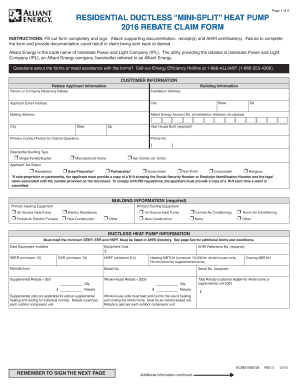 Residential Ductless Mini-Split Heat Pump Rebate Form