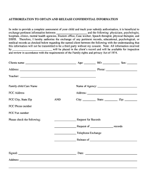 Authorization to Obtain and Release Confidential Information