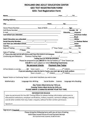 GED Test Registration Form