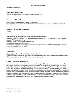 Six Minute Solution Reading Fluency Program
