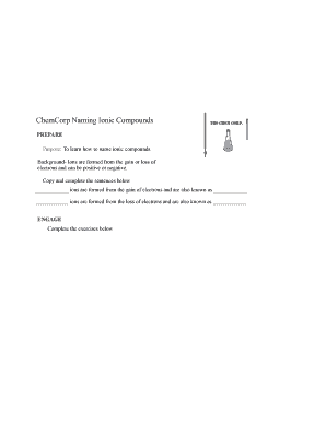 ChemCorp Ionic Compounds Worksheet