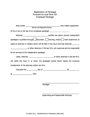 Registration of Paralegal Employee