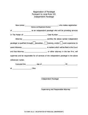 Registration of Independent Paralegal