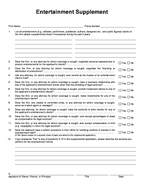 Entertainment Industry Supplemental Application