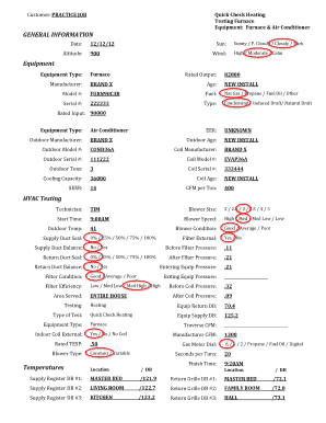 Quick Check Heating Furnace Test Form