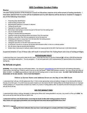 GED Candidate Conduct Policy