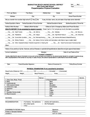 Preparticipation Physical Evaluation Form
