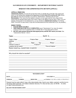 San Diego State University Parking Citation Appeal Form