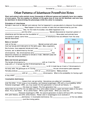 Patterns of Inheritance Worksheet