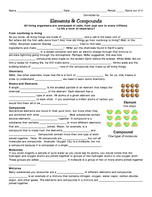 Elements and Compounds Worksheet