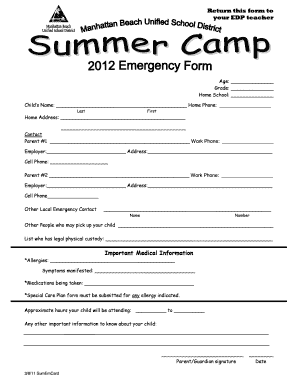 Student Emergency Card Form
