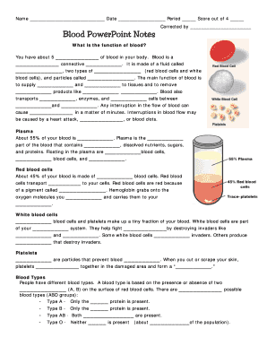Blood PowerPoint Notes Worksheet
