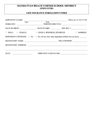 Manhattan Beach Unified School District Life Insurance Enrollment Form