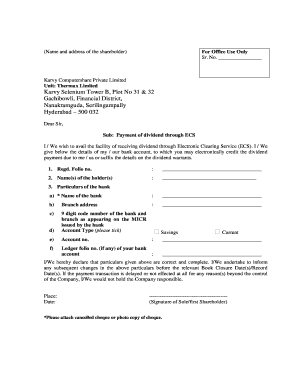 Dividend Payment Through ECS Form