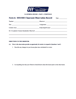 California Housse Classroom Observation Record