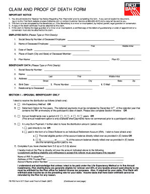 Claim and Proof of Death Form