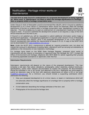 Minor Works Heritage Notification Form