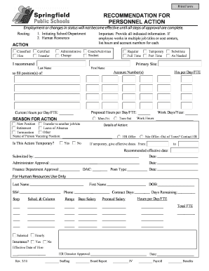 Recommendation for Personnel Action