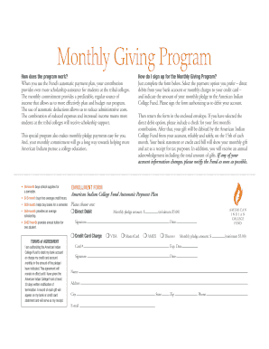American Indian College Fund Monthly Giving Form