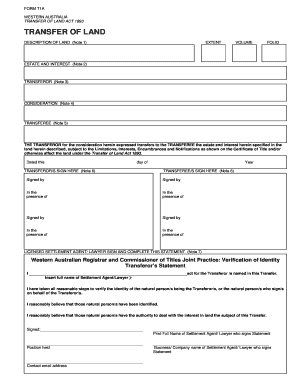 Western Australia Transfer of Land Form T1A