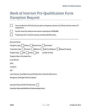 Bank of Internet Pre-Qualification Form