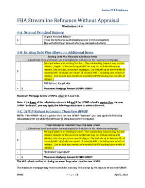 FHA Streamline Refinance Without Appraisal Worksheet