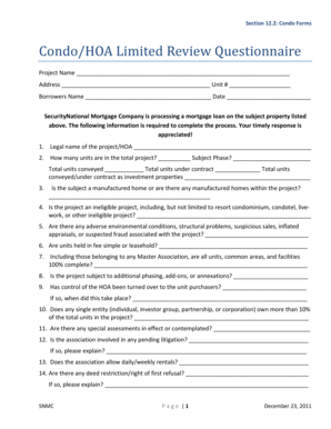 Condo/HOA Limited Review Questionnaire