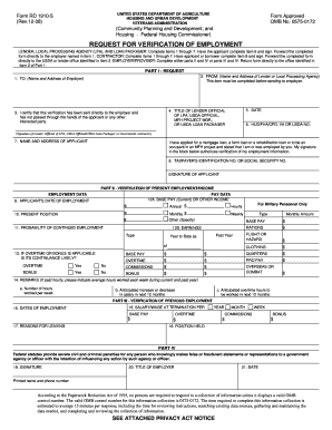 USDA Request for Verification of Employment