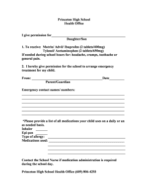School Medication Permission Form