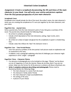 Historical Fiction Scrapbook Assignment