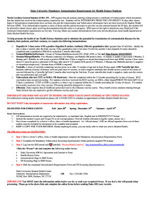 Duke University Health Science Student Immunization Form