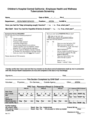 Employee Health and Wellness Tuberculosis Screening Form
