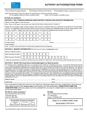 Dell Financial Services Autopay Authorization Form