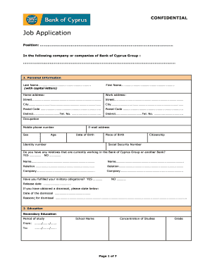 Bank of Cyprus Job Application Form