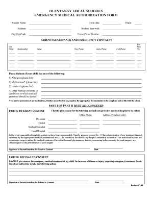 Olentangy Local Schools Emergency Medical Authorization Form