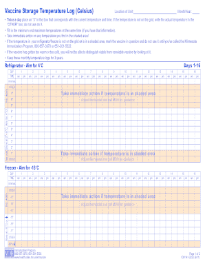 Vaccine Storage Temperature Log