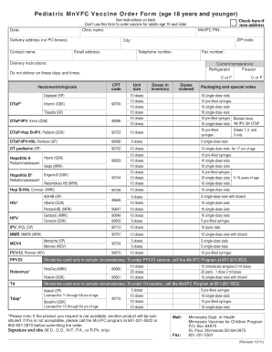 I 134 form - Pediatric MnVFC Vaccine Order Form - Minnesota Dept. of Health. MDH order form for MnVFC vaccine for those age 18 years and younger. - mpha