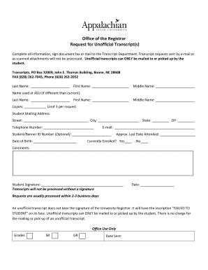Request for Unofficial Transcript