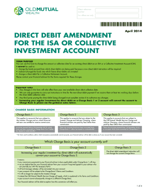 Direct Debit Amendment Form for ISA or CIA