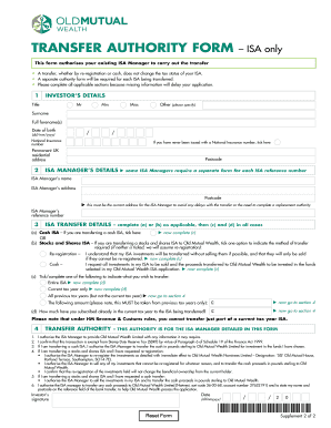 UK ISA Transfer Authority Form