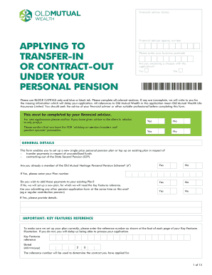 Personal Pension Application Form PPPPEN01