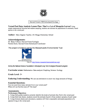 Vernal Pool Data Analysis Lesson Plan