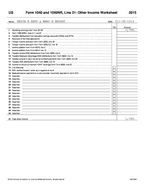 US Individual Income Tax Return Form 1040