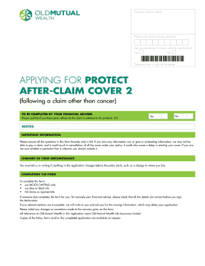 Old Mutual Wealth After-Claim Cover Application