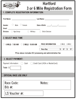 Hartford 3 or 6 Mile Registration Form