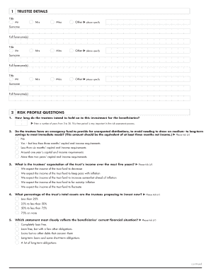 Risk Profile Questionnaire for Trustees