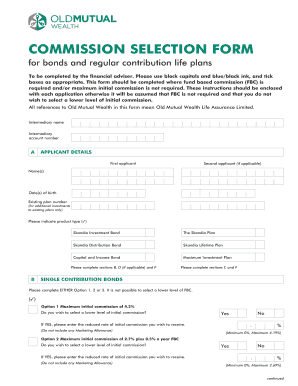 Commission Selection Form for Life Plans