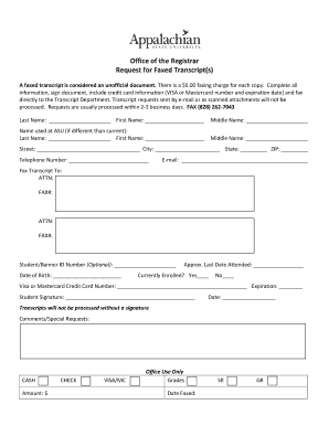 Request for Faxed Transcript