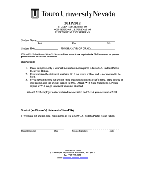 Student Non-Filing of US Federal or Puerto Rican Tax Returns